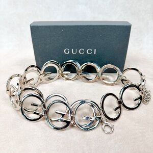 Authentic Gucci Interlocking G Circle Chain Belt – Silver Tone